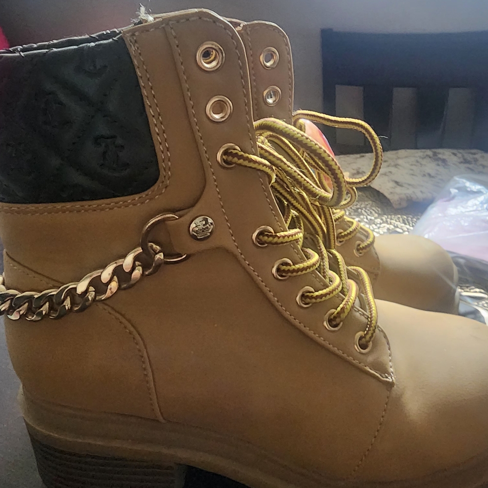 Juicy Couture Tan Combat Boots with Black Accents